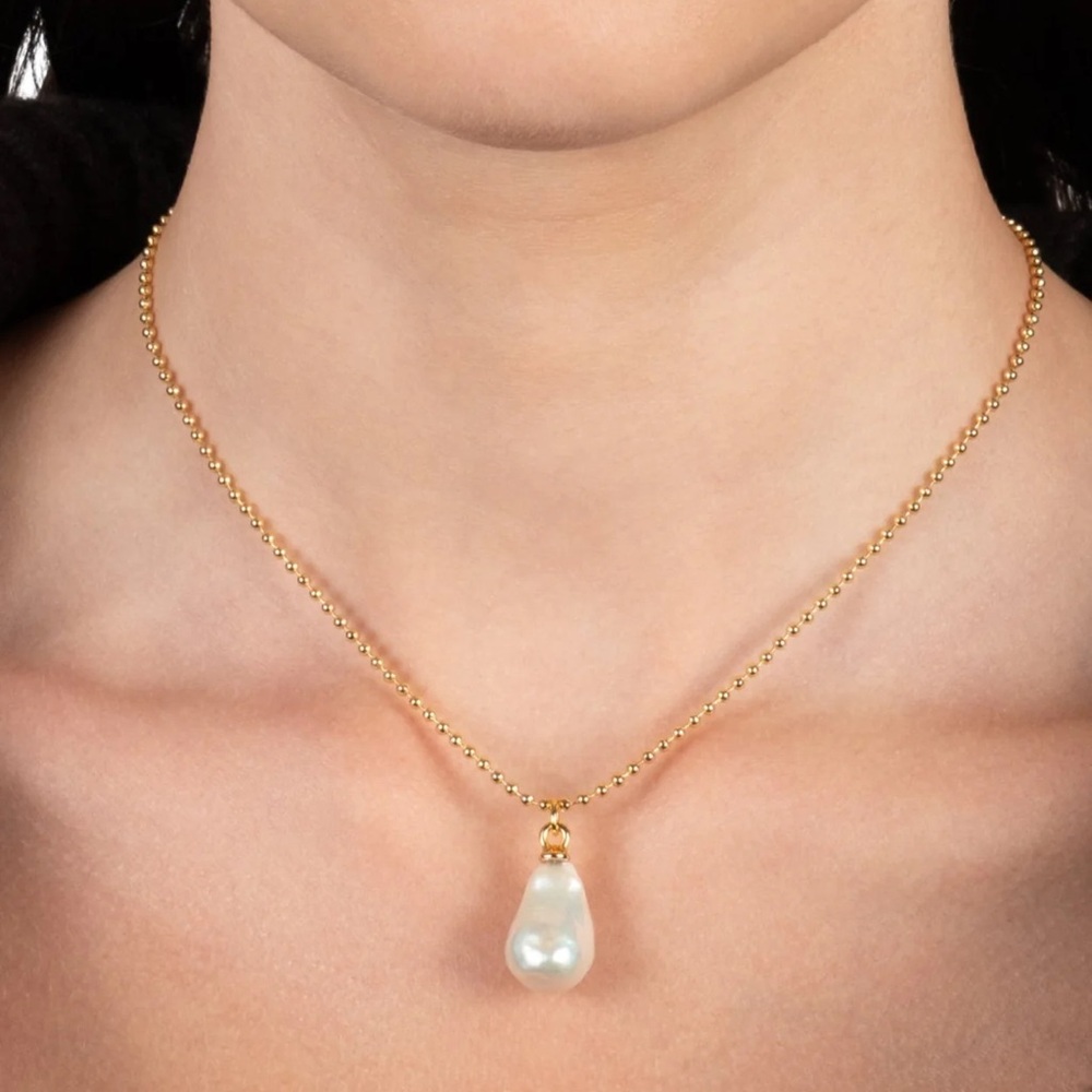 ALEXIS BITTAR • Molten Gold La Perla Pearl Solitaire Ball Chain Necklace - Picture 3 of 13